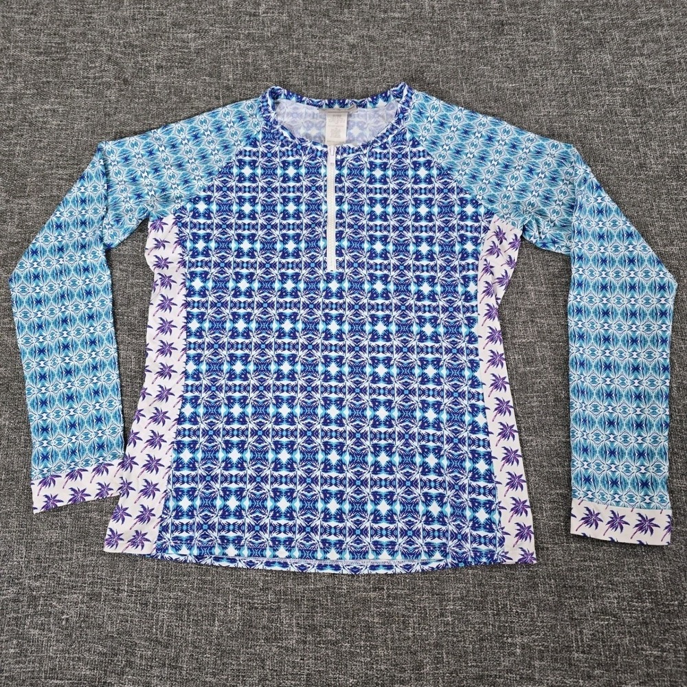 Tommy Bahama Rash Guard Swim Top Long Sleeve Geometric Palm Print M Medium